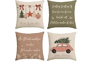 Artoid Mode Kugeln Baum LKW Motto Schöne Feiertage Frohe Weihnachten Kissenbezüge 4er Set, 45x45cm Winter Zierkissenbezug Couch Wohnzimmer Deko
