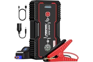 FOWAWU 20800mAh 2000A Booster Batterie Voiture, Démarreur de Voiture Portable Jump Starter (7.5L Gaz/6L Gazole) avec Pinces de Sûreté Intelligentes,USB QC 3.0, Sortie CC 12V,Boussole,Torche LED(Noir)