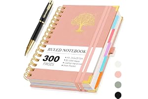 Spardar Hardcover Notebook, 300 Pages, with 5 Removable PVC Dividers and Metal Pen, Spiral Bound, Perfect for Work, Home, and School Notes (Pink)