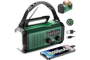 Leaton Hand Crank nödradio, NOAA väderradio AM/FM, 10 000 mAh | Solladdning, uppladdningsbart batteridriven, USB-C-laddare, ficklampa, SOS-larm, för camping överlevnadssaker