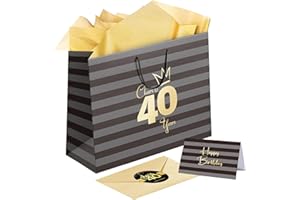 Sumerk 1 PC 13" Large Gift Bag with Card Stickers and Tissue Paper 40th Birthday Bag for Women Men Happy 40th Birthday Gift Bag