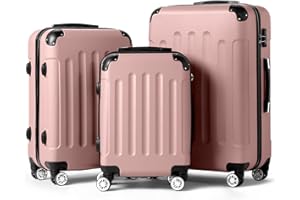 Karl home Suitcase Set of 3, ABS Hard Shell Cabin Luggage with Lock & 4 Wheels, Lightweight Durable Carry on Hand Suitcase - 20/24/28", Rose Gold