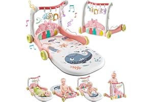 CUTE STONE Gimnasio de actividades para bebés, tapete de juegos para bebés con piano, andador de aprendizaje para bebés para niñas, tapete para tiempo boca abajo para bebés, centro de actividades para