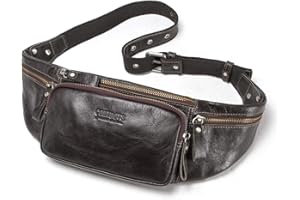 FANDARE Waist Packs Men Chest Sling Bag Waist Pouch Leather Fanny Pack Waterproof Business Travel Running Cycling Sports Crossbody Bag Outdoor Multipurpose Shoulder Bag Brown