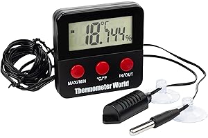 THERMOMETER WORLD Thermomètre hygromètre numérique pour reptiles avec 2 sondes à distance pour mesurer l'humidité et la température - Convient également pour un réservoir de serpent ou de lézard - Accessoires