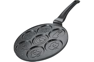 Herzberg, HGCP267ANL, Poêle à crêpes et galettes avec 7 motifs animaux, Idéale pour Cuisson Saine, Résistante aux Rayures, Facile à Nettoyer, 26 cm, Noir