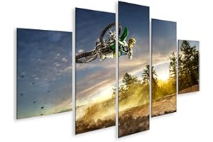 islandburner Tableau sur toile Dirt Bike Motocross Rider Flying High Pépinière Cadre Affiche Poster Murale Tableaux