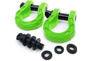 GA GEARAMERICA GearAmerica Mega Shackles Green (2PK) | 68,000 lbs Capacity - Stronger than 3/4" D Rings | Tow Shackle + 7/8" Pin + Washers | Securely Connect Tow Strap or Winch Rope to 4x4 for Off-Road 4x4 Recovery