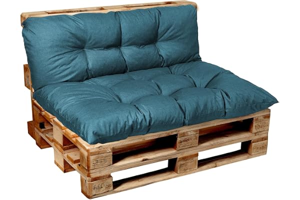 Garden Factory Coussins pour Canape Euro, Coussins Palette, Coussins pour Meubles en Palette, extérieur intérieur (Set (Assise 120x60+Dossier 120x40) Turquoise)
