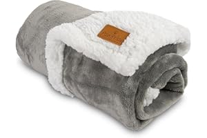 PAWPRIDE Dog Blanket – Luxury Dog Blankets Large Washable – Fluffy Pet Blankets for Dogs Puppy Blanket – Double Thickness Sherpa Textured – Large 80cm x 100cm – Machine Washable(Grey)