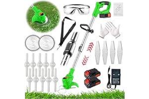 WRNEAOCH Garden Strimmer Cordless Electric Metal Blade Strimmer Grass Trimmers with 24V ×2 Lithium Battery Fast Charger and Three Kinds Spare Blades for Garden Clearing Weeds Flower Trees