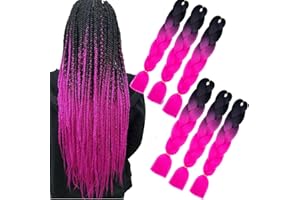 SHANGXIU Kanekalon Sintetico Capelli Ombre Trecce Estensioni 6 Pezzi Jumbo Intreccia Dei Capelli Estensione 24 "Afro Trecce Scatola Treccia Per Crochet Capelli Per Treccia (24 Pollice, Rosa Nera)