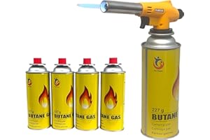 EASY SHOPPING Blow Torch Head Butane Weed Burner Auto Ignition Welding Gas Flamethrower for Cooking, Catering Culinary, Blower Crafts, Camping BBQ & Fire Starter (Torch Head+4 Canisters)