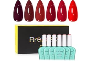 Firedeep Set Smalto Gel 10ml Senza HEMA 6 Colori Rosso Bordeaux Bordo Soak Off LED UV Kit Manicure per Salone Nail Art Tutte Stagioni​