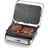 AMZCHEF Panini Press Grill, 4-in-1 Electric Grill, Waffle&Sandwich Toaster - Opens 180° with 4 Non-stick Coated Plates - Adju