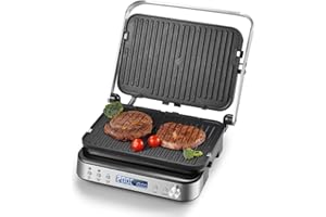 AMZCHEF Panini Press Grill, 4-in-1 Electric Grill, Waffle&Sandwich Toaster - Opens 180° with 4 Non-stick Coated Plates - Adjustable Temperature, LED Indicator, Cool Touch Handle, 2000W - Silver
