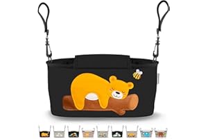 GRINSEZWERGE Borsa per Passeggino - 9 Motivi I Organizer per Carrozzina Neonato I Portaoggetti con Dispenser per Salviette I Universale Organizzatore Bambini colore nero I Bambina Stroller Bag