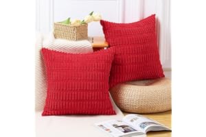 Madizz Lot de 2 Housses de Coussin en Velours côtelé rayé Boho Housse de Coussin décorative Douce pour canapé Chambre à Coucher Rouge 40 x 40 cm