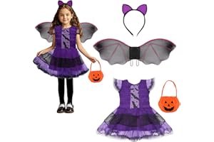 Huanuoda Fledermaus Halloween Kostüm, Hexe Kostüm for Kinder Mädchen mit Fledermaus Flügel,Karnevals Halloween Party Kostüm,Tutu Kleid Set