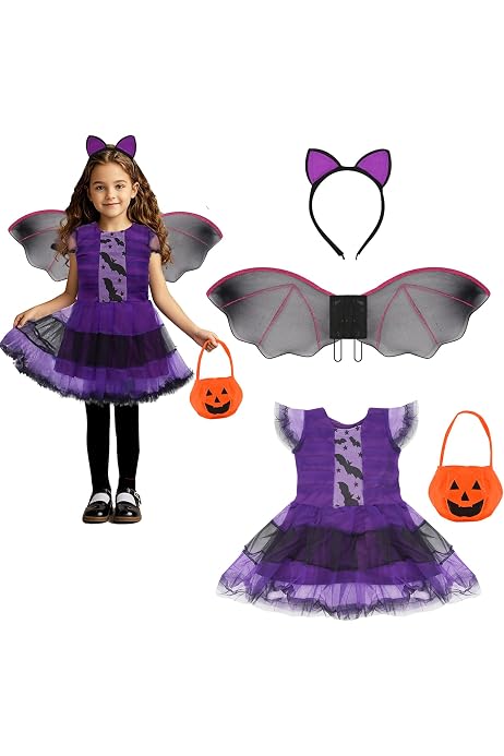 Hexenkostüm Für Mädchen, 4-teilig – Mit Hut, Augenklappe, Besen & Rock, Halloween