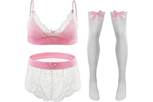 Maeau Sissy Lingerie Homme Transparent Crossdresser Sissy Vêtements Sexy Hommes Sissy Vêtements Haute Qualité Hommes Lingerie Sexy Ensemble Noir Sexy Gay Sous-Vêtements avec Soutien-Gorge (Bas)