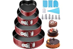 Tonsooze Tortownica do ciasta 12/18/22/26 cm, okrągła, z powłoką zapobiegającą przywieraniu, ze stali, z końcówkami do wyciskania, silikonowa