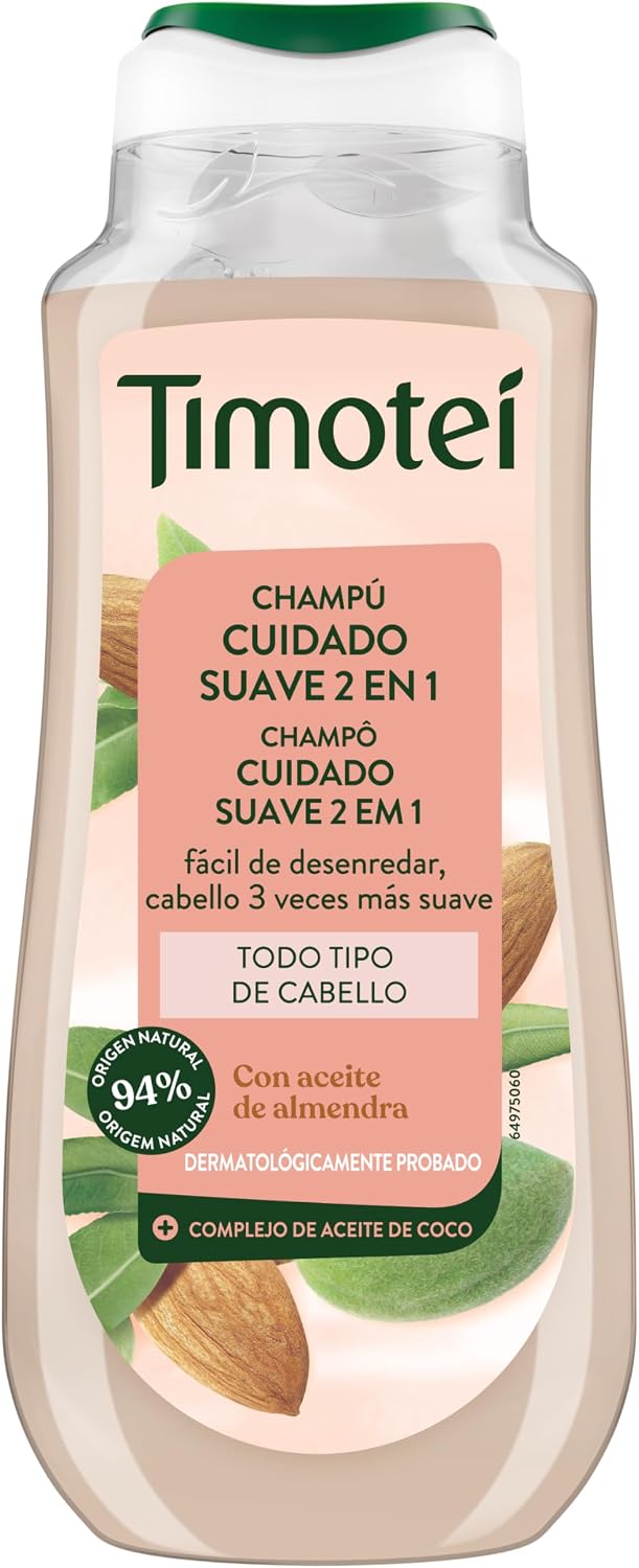 Timotei Champú 2 en 1 Cuidado Suave 300ml| Cabello 3 Veces Más Suave | Con Aceite de Coco | Limpia y Desenreda