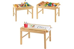 LIFEZEAL 2 in 1 Kindertisch, Zeichentisch mit Stauraum, Multifunktionaler Aktivitätstisch mit Papierrolle & umkehrbarer Tischplatte, Spieltisch für Kinder ab 3 Jahren (Natur)