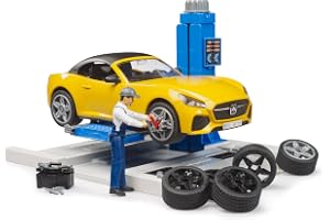 bruder 62112 - bworld bilservicecenter Roadster - 1:16 Bilverkstad, mekanisk, racing, startleksak för 4 år