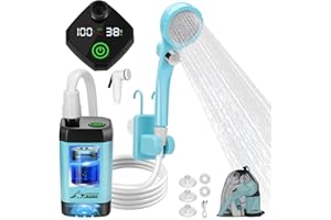WADEO Kit Douche de Camping, Pompe de Douche Électrique Rechargeable, Pommeau de Douche avec Affichage Intelligent de Température et Pression d'eau Réglable