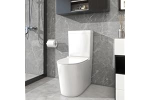Robanmoa Rimless Close Coupled Toilet WC, Comfort Height Bathroom Toilets Back to Wall White Ceramic Toilet Pan & Dual Flush Cistern Soft Close Seat Oval Elongated Toilet