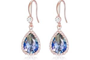 EVER FAITH Kolczyki ślubne wiszące w kształcie kropli elegancki kamień urodzinowy cyrkonia impreza studniówka okrągłe kolczyki dla kobiet przezroczysty odcień srebra