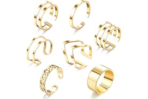 JeweBella 7 Piezas Anillos Mujer Acero Inoxidable Anillos Nudillo Plata/Oro/Oro Rosa Anillos Abierta Banda Conjunto Anillos Dedo Apilables Regalo de Joyería Moda