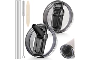 ROMANVIC Stanley Cup Deckel Auslaufsicher,2 Stück Abnehmbar Ersatzdeckel für 40oz Becher mit 2 Trinkhalmen,1 Strohhalm Bürste und 1 Demontagewerkzeug,Wiederverwendbarer Deckel Stanley Cup Dicht