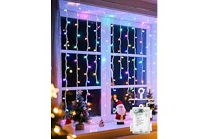 Aigostar Cortina de Luces, 3x5m 100 Luces de Cadena de Cortina, RGBY Luces Led Pilas 8 Modos de Luz, IP44 Impermeable, para Navidad, Decoracion Exteriores Interiores, Dormitorio, Fiestas(Multicolor)