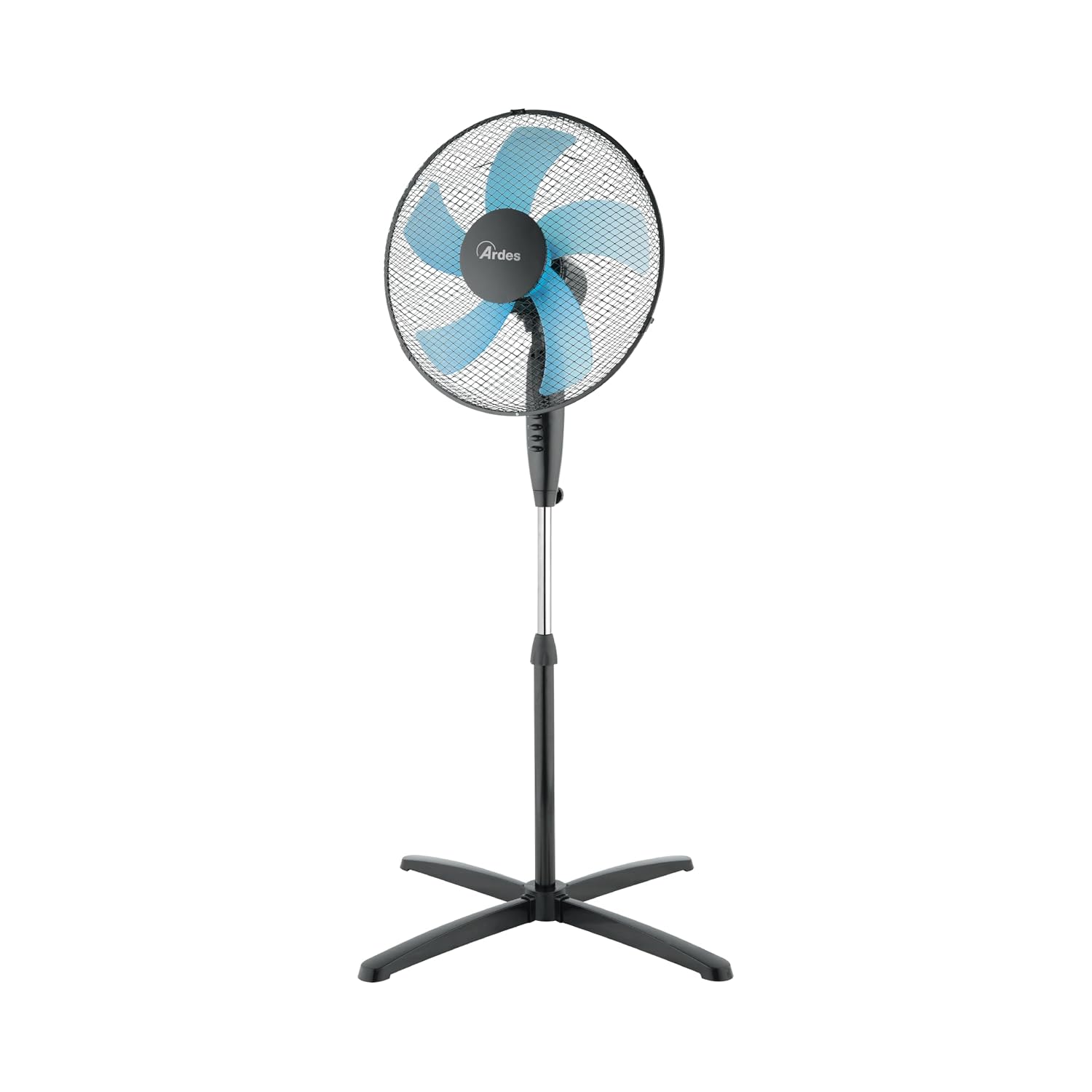 Ardes STEELO 40PN Ventilatore a Piantana 50W 40 cm con Oscillazione Automatica, Altezza e Inclinazione Regolabile, 3 Velocità, Design Total Black e 5 Pale