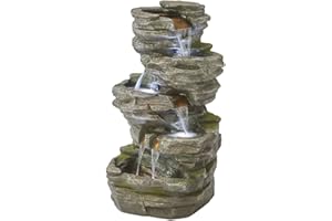 SERENITY WATER FEATURES Serenity Cascading Rock Pool Water Feature with LED Lights, Outside Ornament for Garden, Patios & Decking (Height 100.5cm)