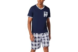 Aseniza Pyjama Homme Coton Ete Ensembles de Pyjama Court à Manches Courtes Short Été Tenues de Nuit Vêtements de Nuit Eté Vêtement d'Intérieur Vêtements de Détente Doux Loungewear