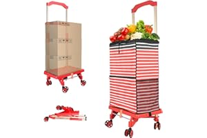 SELORSS Folding Hand Truck Portable Heavy Duty and Durable Cart Removable Bag 360°Rotate Wheel & Adjustable Handle 80KG/176Lbs Heavy Duty Utility Cart for Moving Shopping Grocery Travel Office(Red)