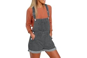 Vetinee Womens Denim Overalls Jean Short Dungarees Roll Up Bib Overalls Shorts