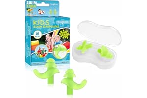 Hearprotek Bouchons d'oreille de Natation, 2 Paires de Bouchons imperméables en Silicone réutilisables pour Piscine-Mer-Bain-Natation & Sports Aquatiques Taille Enfant Vert