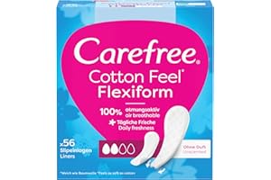 Carefree Cotton Feel Flexiform – przepuszczające powietrze wkładki bez perfum, stopień absorpcji, rozmiar normalny, opakowanie 56 sztuk, Różowy