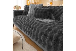 SYLC Rabbit Plush Sofa Cover 1 2 3 Seater, Sofa Slipcover Corner L Shape Thick Warm Couch Protector Anti-slip Caravan Seat Cushion Covers for Kids, Pets (Black,W 90cm×L 210cm)