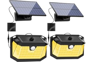 Flaow Solar Security Lights Outdoor, 4 Modes Solar Motion Sensor Lights for Day and Night, Waterproof Solar Powered Garden Lights with 16.4ft Cable for Outside Indoor Yard Shed (Warm White)