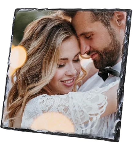 HooAMI Personnalité Fossil Ardoise Cadre Photo - BRILLANT PHOTO Affichage Personnalisé Pierre Cadre Photo, Anniversaire De Mariage Cadeau Décoration De Bureau - Avec Support (Petit, Rectangle