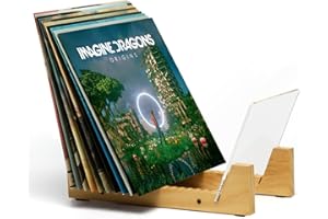 KAIU Przechowywanie płyt winylowych – lite drewno z krystalicznie czystym akrylowym uchwytem – konstrukcja premium, idealne 30,5 cm LPs lub 17,78 cm pojedyncza jednostka ekspozycyjna – przechowuje i obsługuje do 50 albumów (przezroczyste)