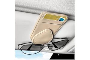 GTLM Magnetic Sunglass Holder for Car with 2 Card Holder,Multi-Purpose Leather Car Visor Organizer for Clipping Cards Pens Tickets,Fashion Car Accessories Interior for Men/Women (Beige)