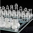 Glass Chess Set with Frosted And Clear Crystal Pieces