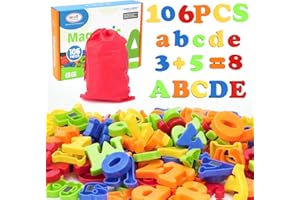 BunnyJOY Magnetic Letters and Numbers for Children, 106PCS Alphabet Fridge Magnets for Toddlers, Preschool Educational Toys, Spelling & Counting Learning Set, Magnetic Alphabet Set for Kids
