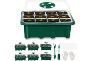 KEEPAA Vassoio Germinazione, Vassoi di Avviamento per Piantine dei semi con coperchio, Propagatore di Semi Kit con Coperchi Regolabile per Umidità per Piantine per Germinazione(6 pezzi)